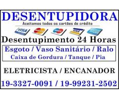 Desentupidora, Eletricista, Encanador na Vila Aurocan em Campinas 19-33270091