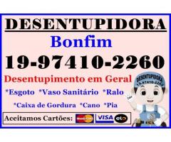 Desentupidora no Bonfim em Campinas 19-974102260 Desentupimento de Esgoto