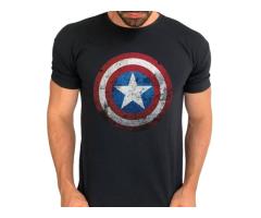 Camiseta Capitão América Preta Estampada 100% Algodão