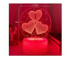 Luminária de Mesa Decorativa Coração Triplo I Love You Muda de Cor no Controle Remoto