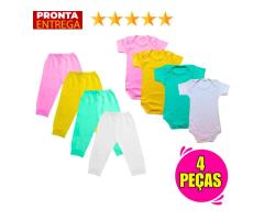 Kit 4 Peças Mijao E Body Bebe Manga Curta Menina E Menino • PROMOÇÃO De: R$ 100,00 Por: R$ 27,98